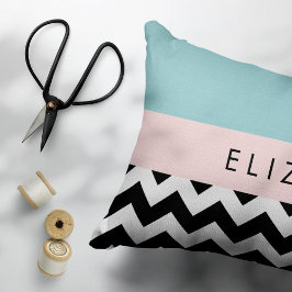Funda De Cojín Zigzag negro y blanco, chevron, azul, tu nombre