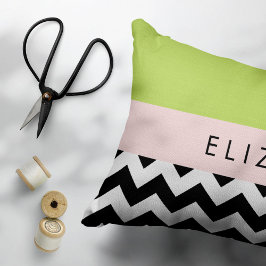 Funda De Cojín Zigzag negro y blanco, chevron, verde, tu nombre