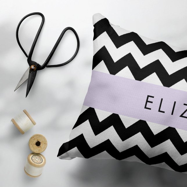 Funda De Cojín Zigzag negro y blanco, patrón de cheurón, nombre (Subido por el creador)
