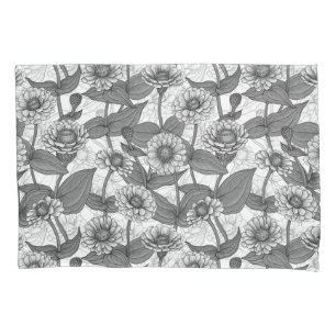 Funda De Cojín Zinnias, monocromo en blanco
