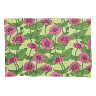 Funda De Cojín Zinnias rosas sobre verde claro