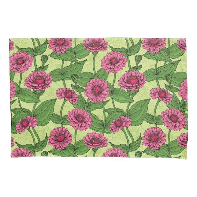 Funda De Cojín Zinnias rosas sobre verde claro (Anverso-izquierdo)