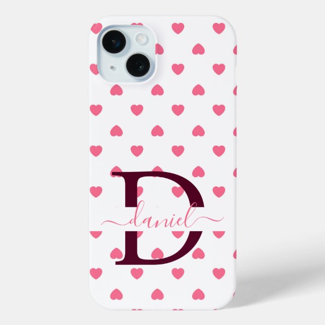 Funda de corazón rosado monograma personalizado de (Reverso )