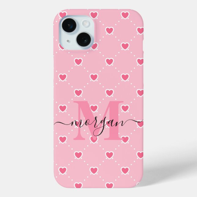 Funda de corazón rosado personalizado con monogram (Reverso )
