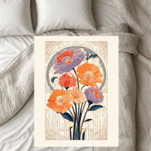 Art Nouveau Floral Fiery Orange Fall Housewarming