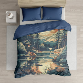 Funda De Edredón Casa de montaña Escandinavia Retro Art