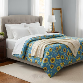 Funda De Edredón girasoles amarillos verdes hojas fondo azul