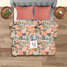 Patrón floral colorido monograma cuto retro modern