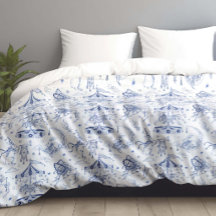 Whimsical Celestial Bunny Blue Toile de Jouy