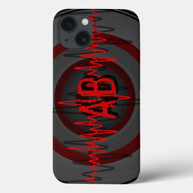 Funda de estuche para iPhone con monograma rojo os (Reverso)