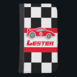 Funda de flap de coches rojos de auto deportivo no<br><div class="desc">Funda de parpadeo gráfico original para motos grandes y pequeños. Perfecto para el nuevo Gran Premio de Automóviles y otros jóvenes aficionados al deporte de motor y cabezas de gasolina. Este funda de diseño único cuenta con una bandera con cuadros gráficos y un coche deportivo rojo. Personalizar con su nombre...</div>