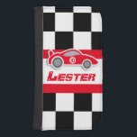 Funda de flap de coches rojos de auto deportivo no<br><div class="desc">Funda de parpadeo gráfico original para motos grandes y pequeños. Perfecto para el nuevo Gran Premio de Automóviles y otros jóvenes aficionados al deporte de motor y cabezas de gasolina. Este funda de diseño único cuenta con una bandera con cuadros gráficos y un coche deportivo rojo. Personalizar con su nombre...</div>