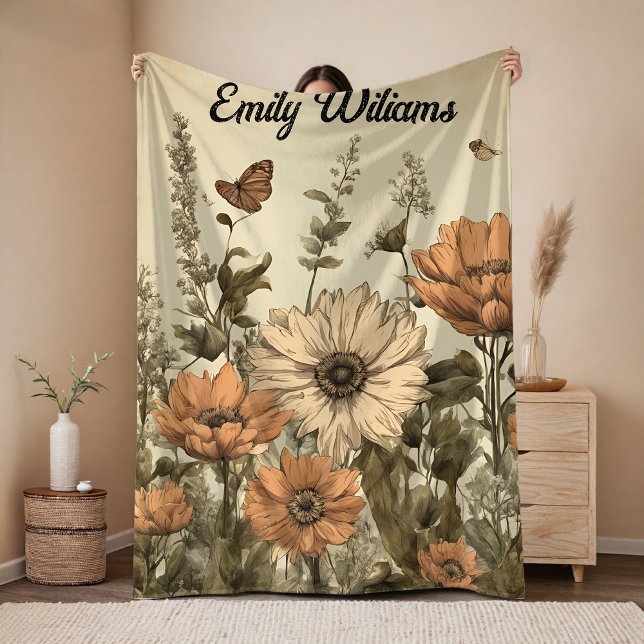 Funda de flores silvestres de época, manta de nomb (Custom Vintage Floral Blanket for Mom, Grandma, Aunt, Teacher, or Friend, Floral Birthday Gift,)