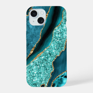 Funda de iPhon Mármol Azul Turquesa Dorado Brillan