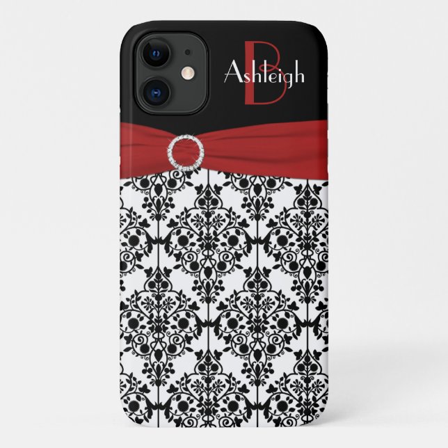 Funda de iPhone 11 de Damask blanco rojo personali (Reverso)