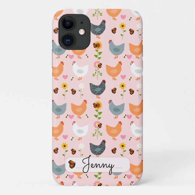 Funda de iPhone 11 de pollo floral personalizado (Reverso)