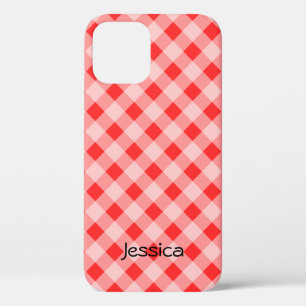 Funda de iPhone 12 de patrón de gingham rojo perso