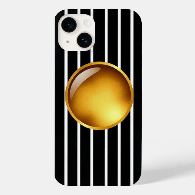 Funda de iPhone 16 con rayas de lujo negro y oro | (Reverso )