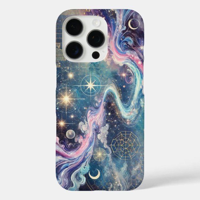Funda de iPhone 16 de galaxia celeste con arte geo (Reverso )
