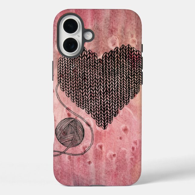 Funda de iPhone 16 Plus con corazón de estambre te (Reverso )