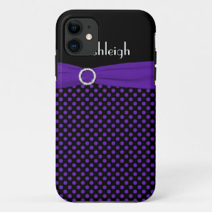 Funda de iPhone 5 de Black, Purple Polka Dot Perso