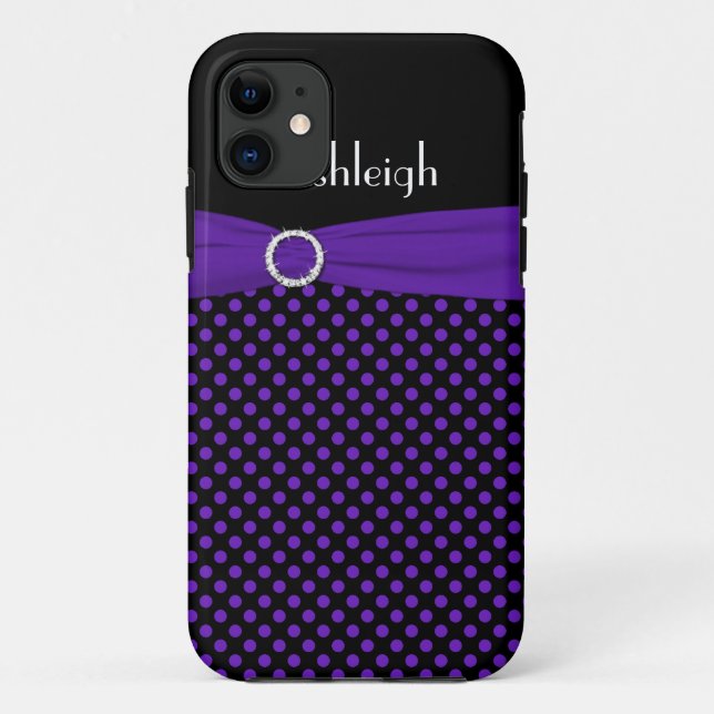 Funda de iPhone 5 de Black, Purple Polka Dot Perso (Reverso)