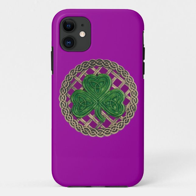 Funda de iPhone 5G Purple Shamrock and Celtic Knot (Reverso)