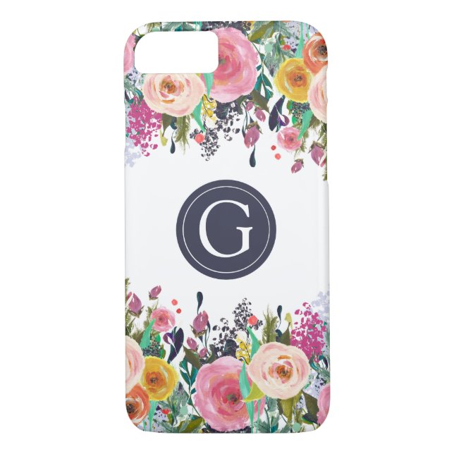 Funda de iPhone 7 con monograma floral pintado (Reverso)