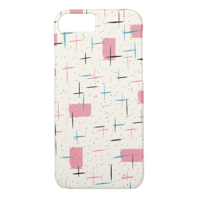 Funda de iPhone 7 con patrón rosa atómico retro (Reverso)
