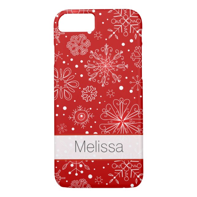 Funda de iPhone 7 | Copos de nieve | Rojo y blanco (Reverso)