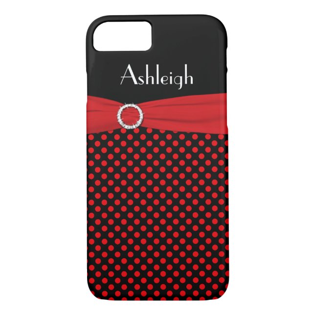 Funda de iPhone 7 de Black, Red Polka Dot Personal (Reverso)