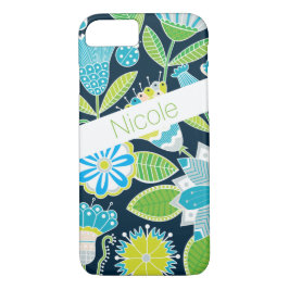 Funda de iPhone 7 | Flores caprichosas | Verde azu
