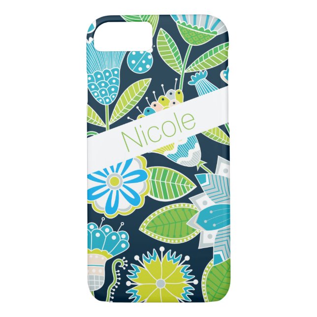 Funda de iPhone 7 | Flores caprichosas | Verde azu (Reverso)