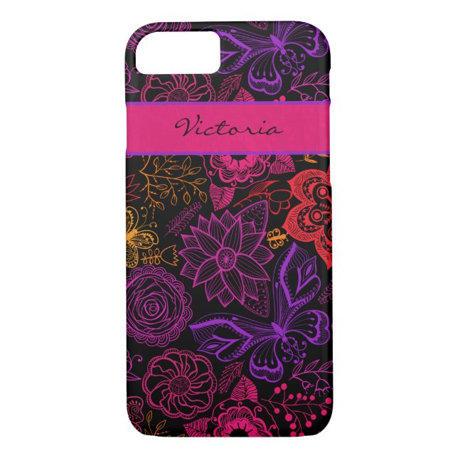 Funda de iPhone 7 | Flores | Mariposas púrpuras (Reverso)