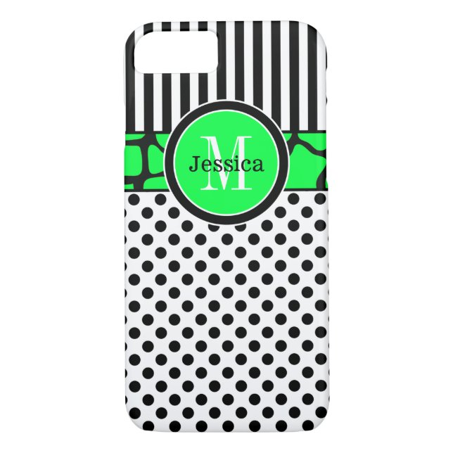 Funda de iPhone 7 | Tiras, puntos | Lime Green (Reverso)