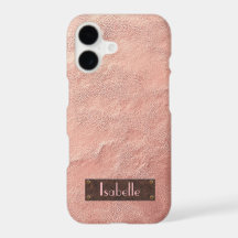 Funda de iPhone de cuero dorado rosa personalizada