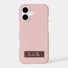 Funda de iPhone de cuero dorado rosa personalizada