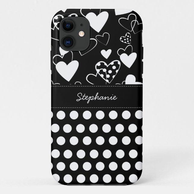 Funda de iPhone de diseño Polka Dots Heart Pattern (Reverso)