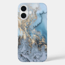 Funda de iPhone de Marble azul claro y oro de 6/6