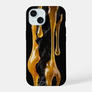 Funda de iPhone dorada de roca volcánica negra