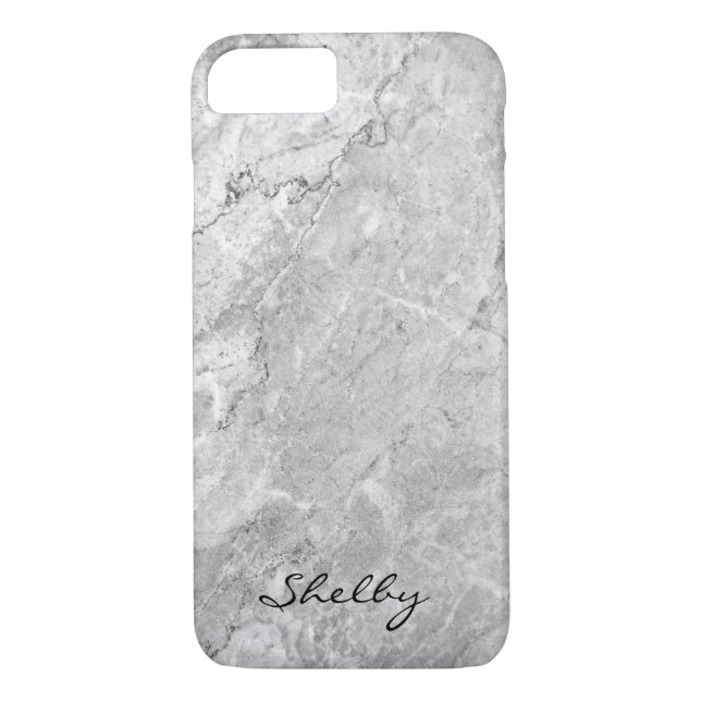 Funda de iPhone Granite Gris con nombre personaliz (Reverso)