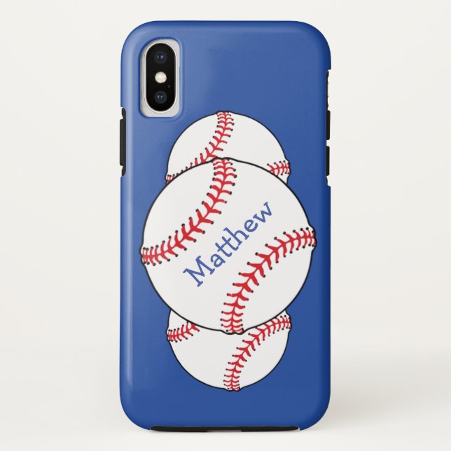 Funda de iPhone X de béisbol azul rojo patriótico (Reverso)