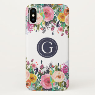 Funda de iPhone X inicial con floral pintado