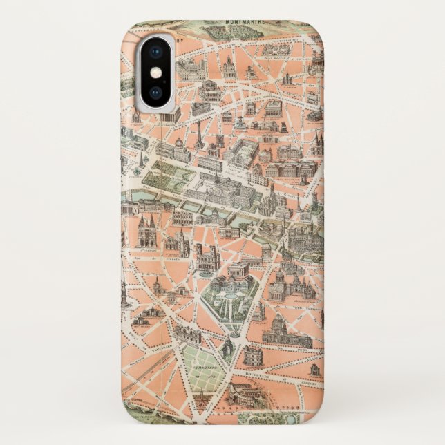 Funda de iPhone X Mapa de París de época (Reverso)