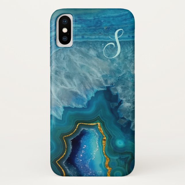 Funda de iphone X monogramado Blue Agate (Reverso)