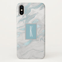 Funda de iPhone X Monogramado Turquoise Marble