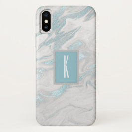 Funda de iPhone X Monogramado Turquoise Marble
