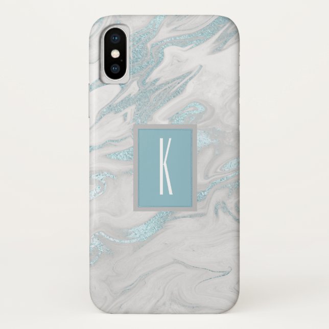 Funda de iPhone X Monogramado Turquoise Marble (Reverso)