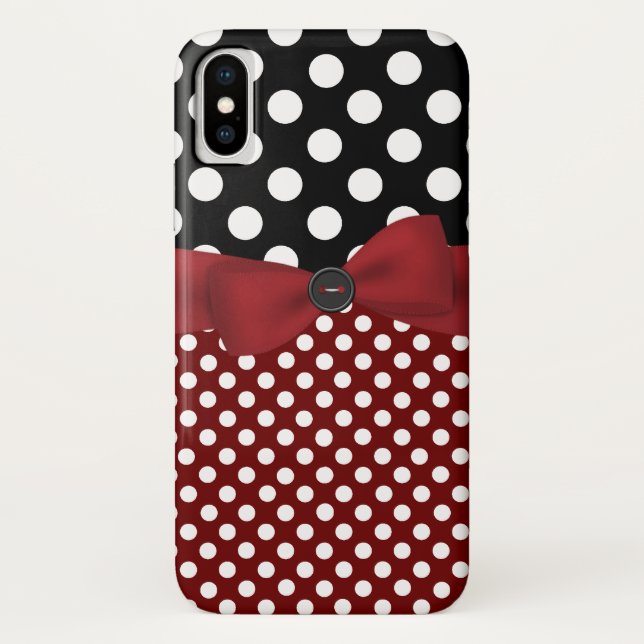 Funda de iPhone X negro, blanco y polka rojo (Reverso)