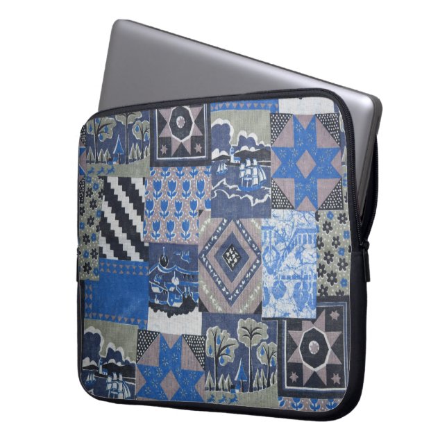 Funda de la laptop Blue Patchwork (Anverso izquierdo)